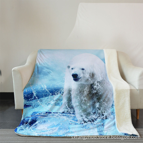 double layer polyester customized animal 3D print sherpa fleece blanket
